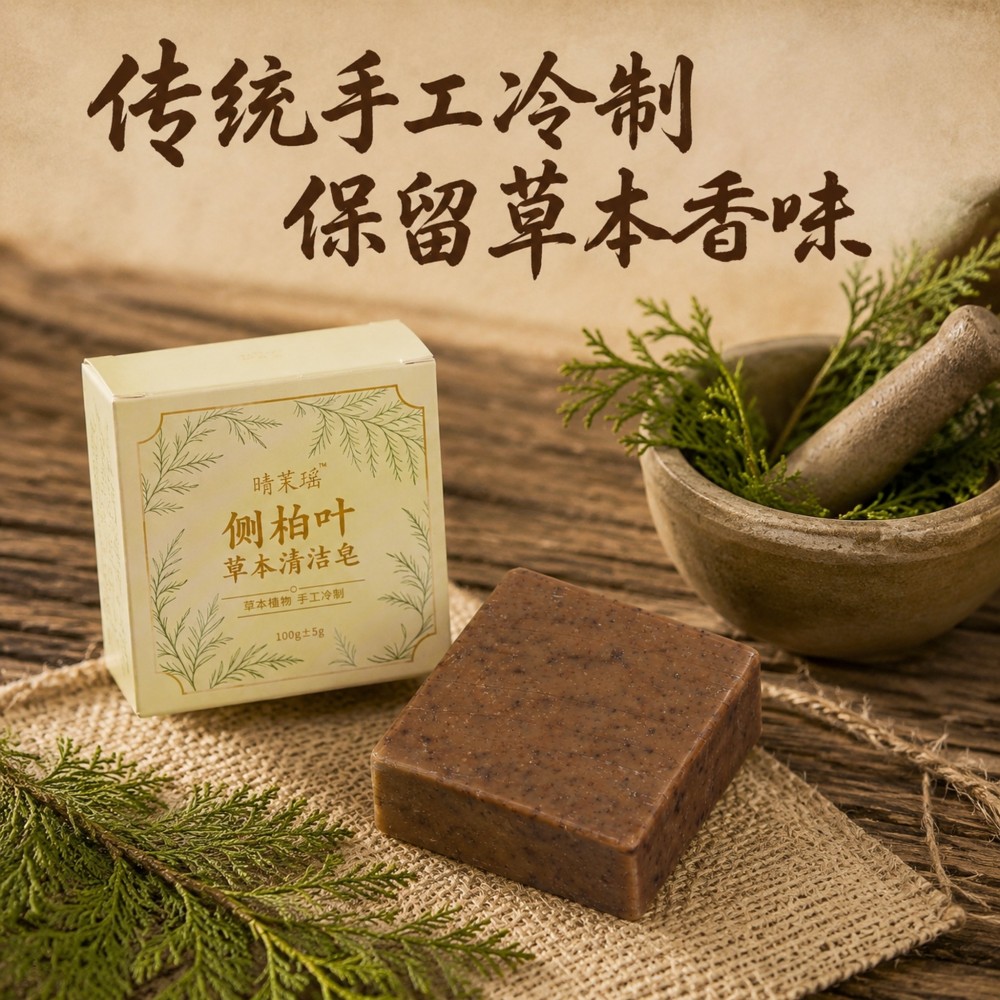 手工侧柏叶皂冷制皂无患子皂角桑叶皂草本清洁皂沐浴一体皂精油皂