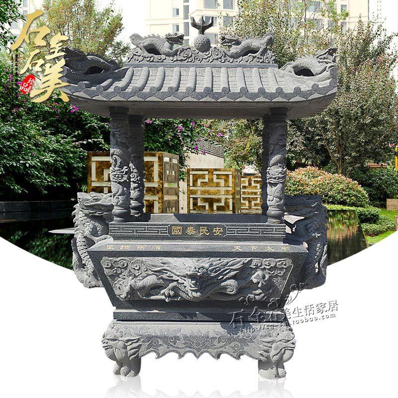 青石双龙大香炉寺庙专用手工雕刻石雕