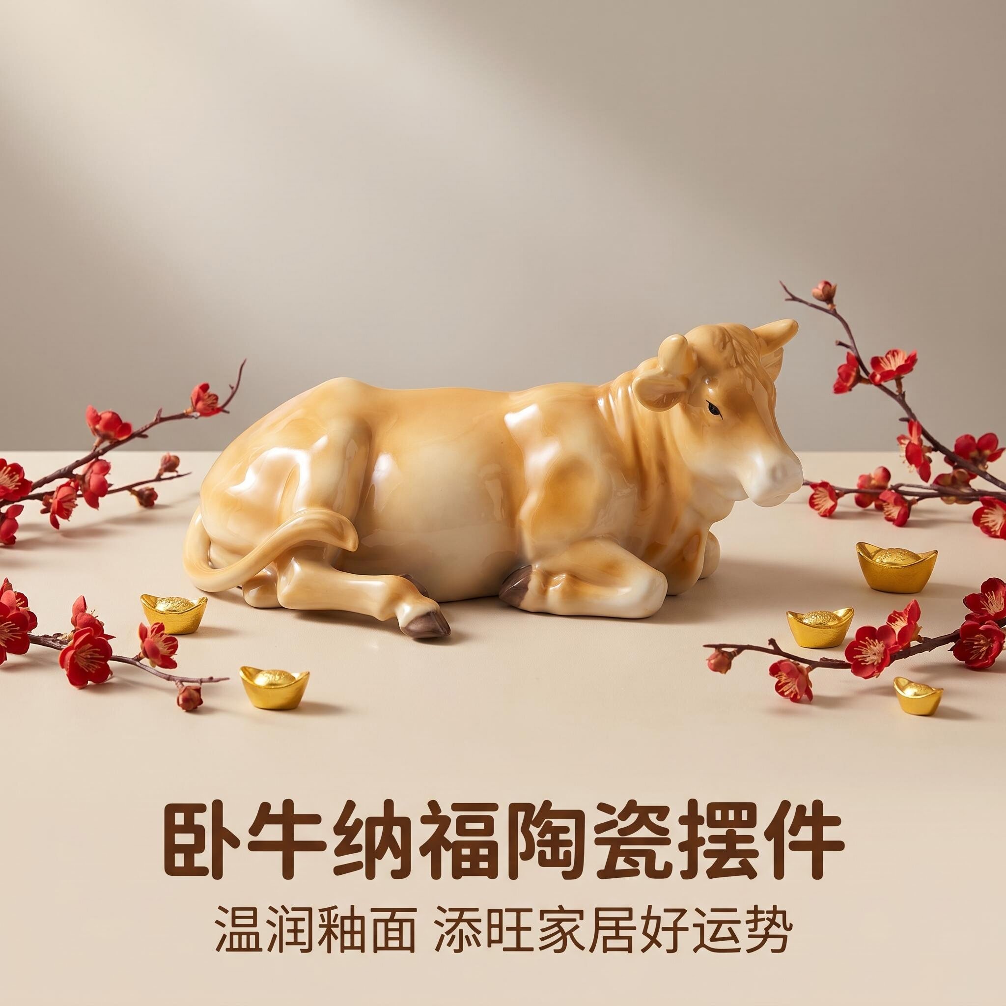 陶瓷黄牛卧牛摆件家居客厅桌面装装饰摆件