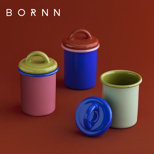 土耳其Bornn撞色搪瓷方糖罐珐琅糖缸 家用茶叶咖啡豆保存罐子带盖