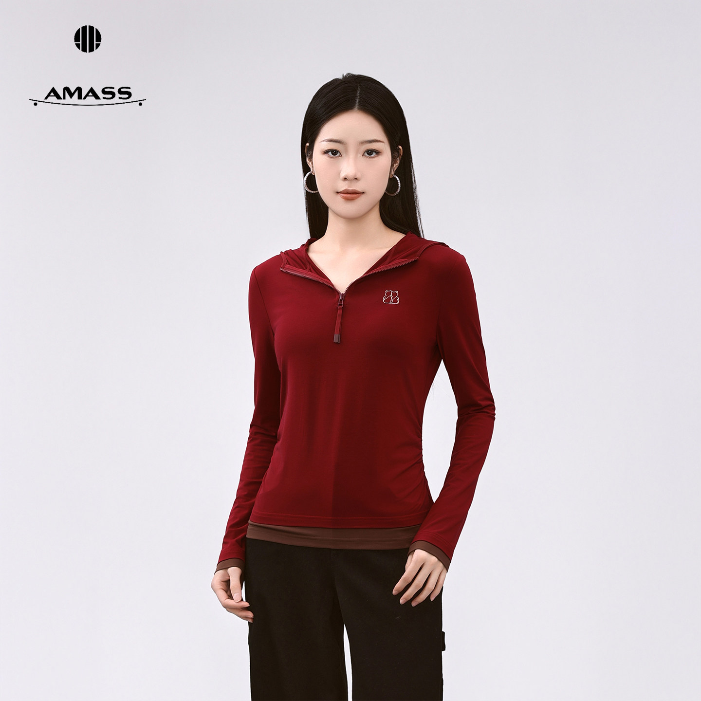 阿玛施秋季连帽T恤女修身显瘦