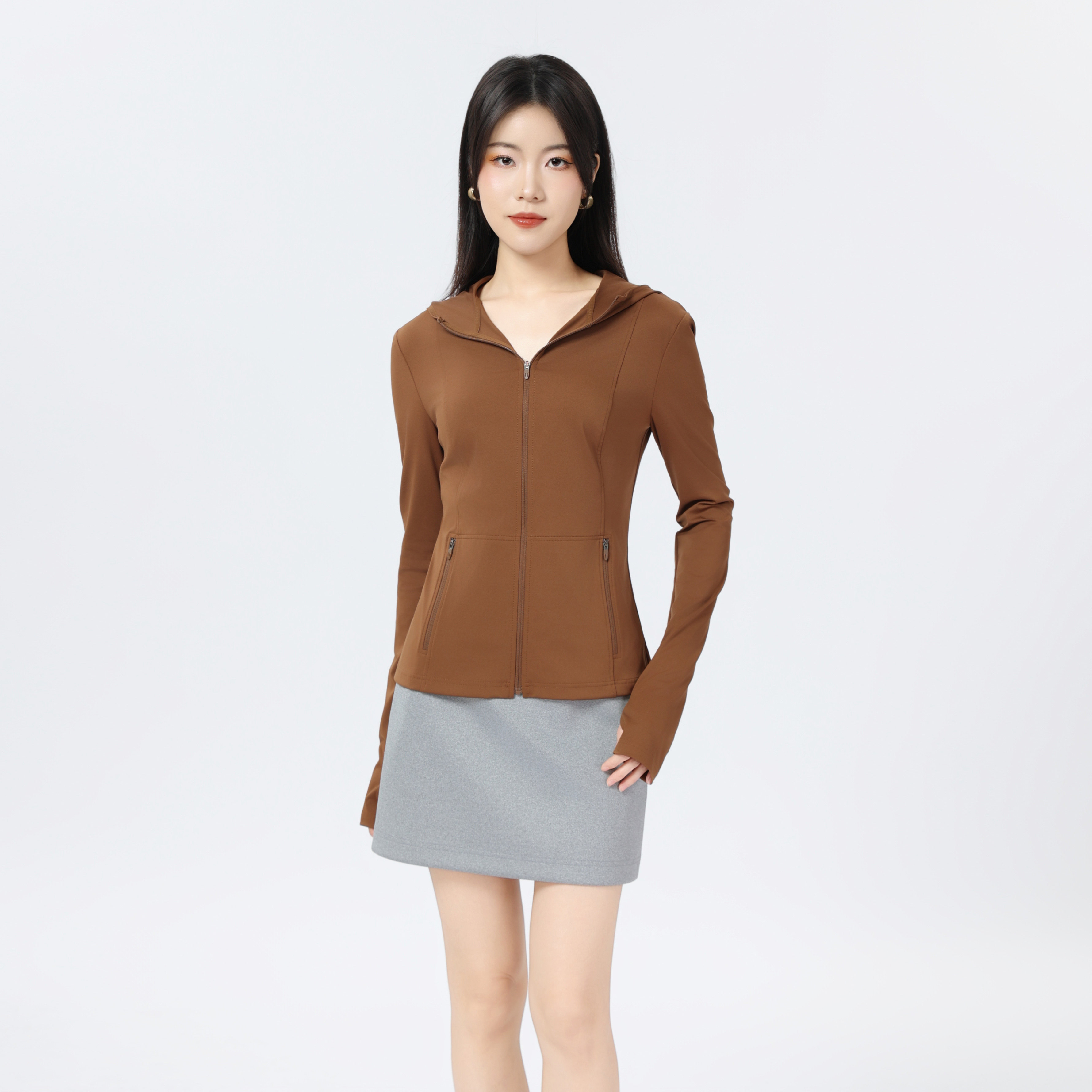 阿玛施秋装新款长袖纯色上衣时尚修身简约运动瑜伽外套女540062
