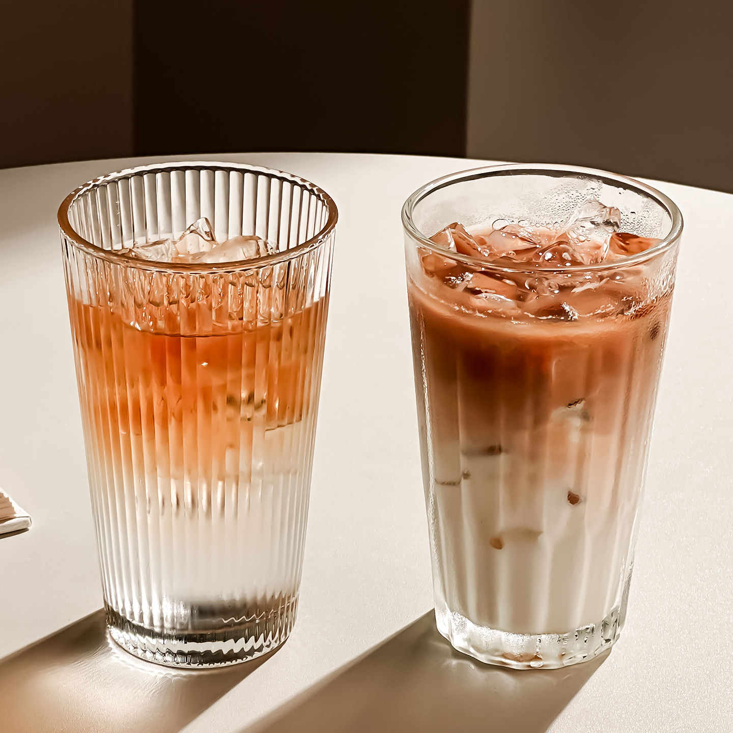 ins条纹玻璃杯大容量高颜值冷饮拿铁咖啡杯子家用简约水杯牛奶杯