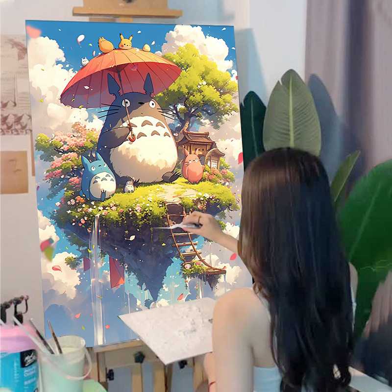 宫崎骏数字油画diy 2025新款卡通手绘填色解闷手工丙烯数学油彩画