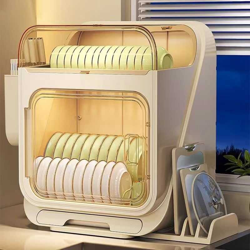 落地收纳架厨房多功能置物架塑料沥水碗架加大容量便携碗柜收纳盒