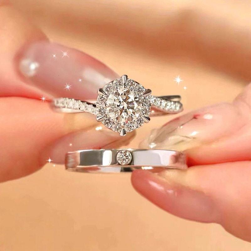 结婚戒指一对情侣仿真莫桑婚戒订婚钻石女假对戒订婚求婚礼现场