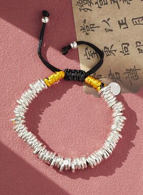 腰缠万贯手链复古招财盘缠黑色吊坠中性风潮国风黑绳手链