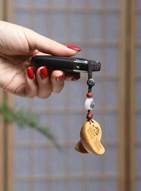 崖柏雕刻诸事顺利手机链钥匙扣木雕对牌实木工艺品文玩礼品