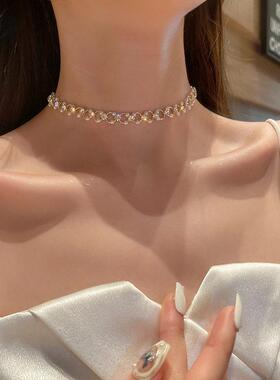 珍珠链条项链2024年新款女小众设计感ins冷淡风锁骨链网红脖颈链