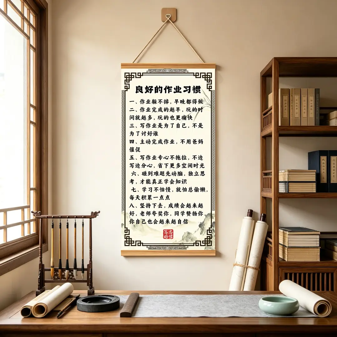 《良好的作业习惯》正确引导孩子书房卧室客厅家庭教育挂画SJ
