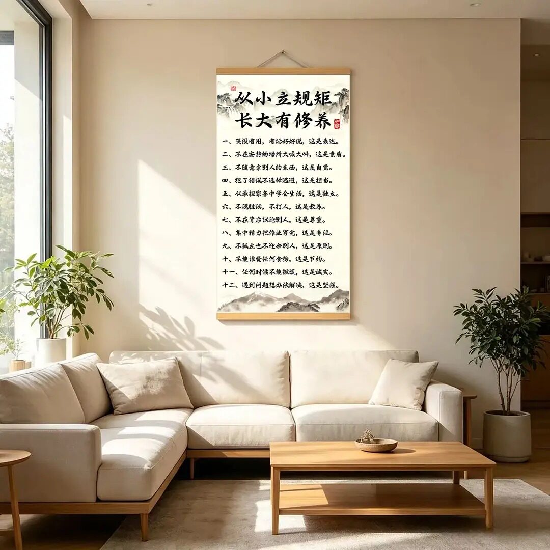 《从小立规矩》挂画新中式育儿卷轴字画玄关客厅书房儿童房装饰SJ