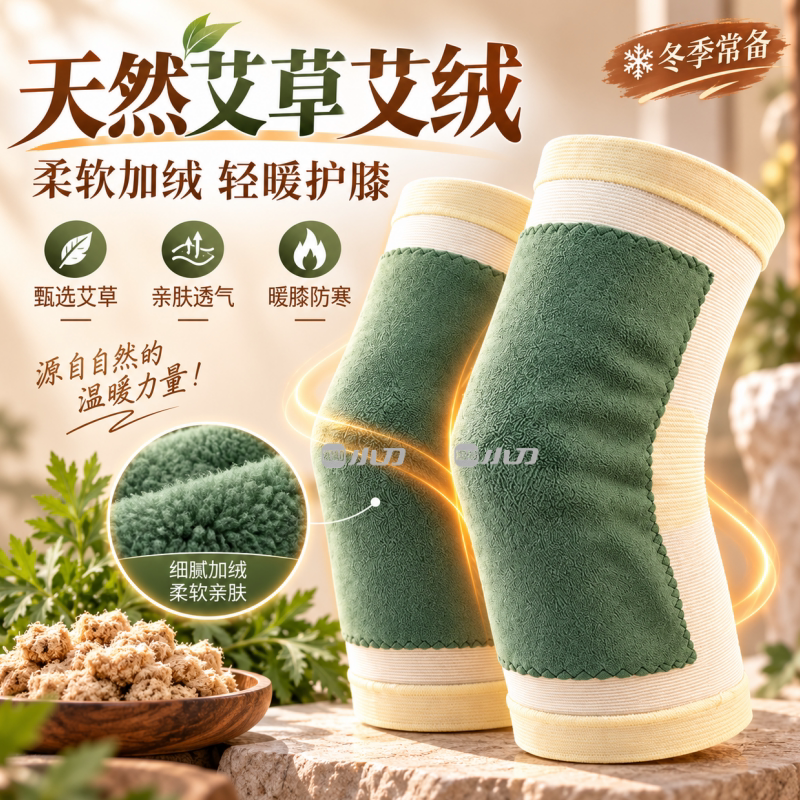 电动车护膝艾绒护膝男女关节防寒保暖加绒护腿套膝盖秋冬盖套加厚