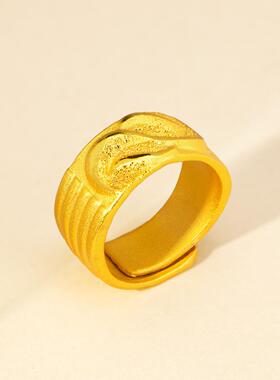 新款沙金星辰大海波浪纹戒指男款简约时尚开口宽面指环直播货源