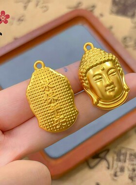 国潮新中式金店同款佛头项链吊坠男女可调节金如来佛黑绳项链挂件