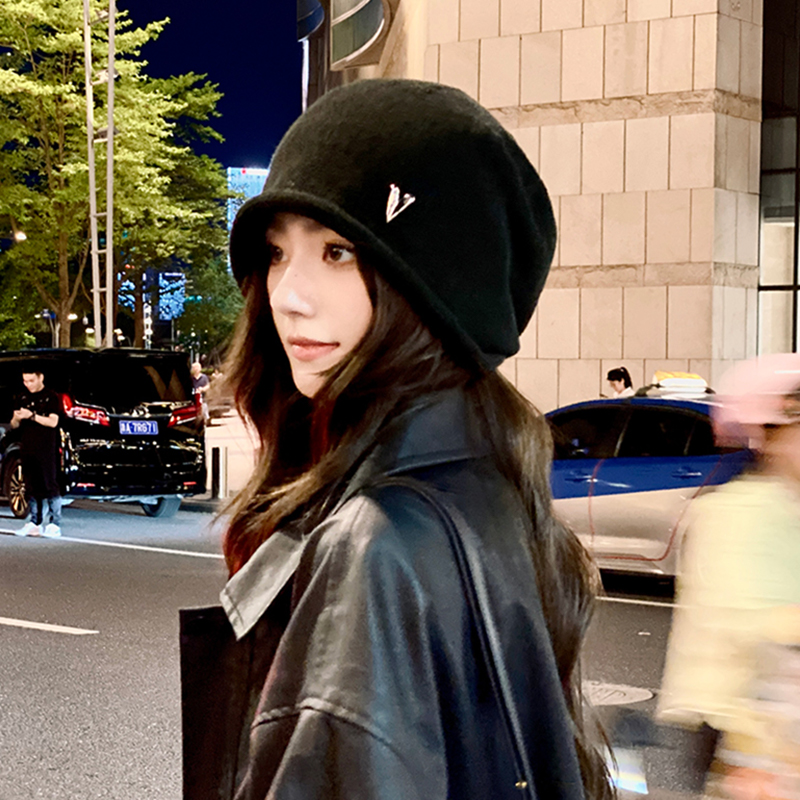 OVANCY慵懒风宽松堆堆帽女2024新款显脸小针织包头帽子大头围冷帽