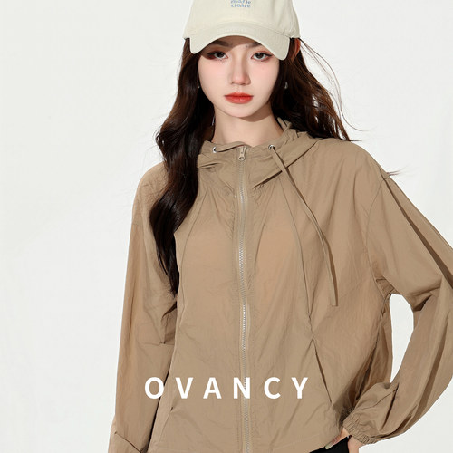 OVANCY宽松防晒衣女夏季连帽轻薄户外运动短款防晒服显瘦透气外套