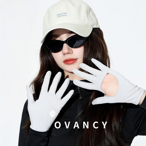 OVANCY凉感防晒手套女防紫外线短款轻薄露掌户外透气开车骑行袖套