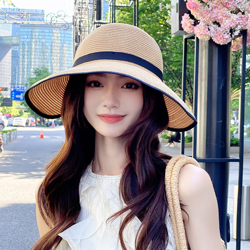 OVANCY高颜值草帽女2024新款海边空顶沙滩帽可折叠夏季遮阳渔夫帽