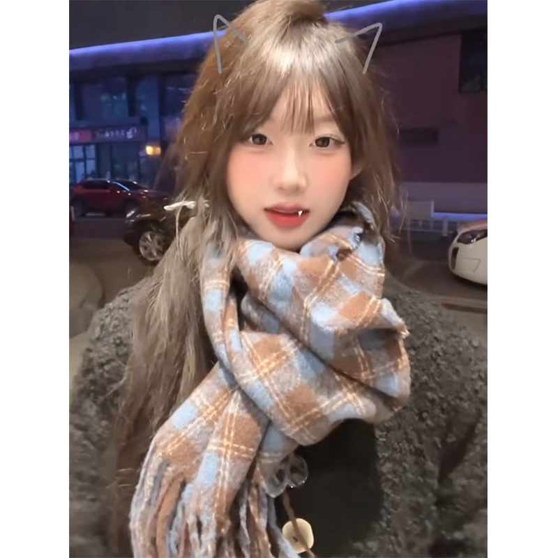 复古格子围巾女冬季韩版百搭披肩