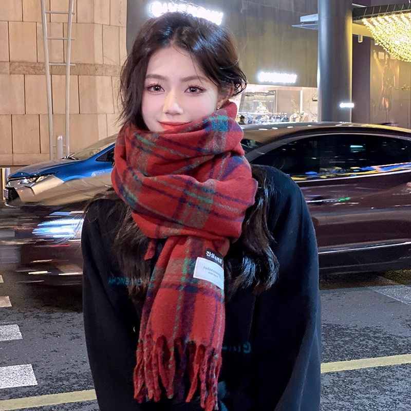 thumbnail for OVANCY sweet potato purple premium sense scarf women's winter Korean version versatile plaid shawl soft sticky vintage warm bib