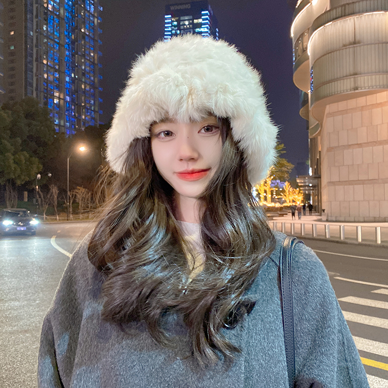 显脸小兔毛毛线帽冬季毛绒包头帽