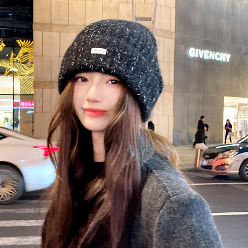 OVANCY高级感羊毛毛线帽女冬季2025新款针织包头帽宽松毛线冷帽子