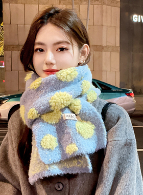 OVANCY高级感羊毛围巾女冬季2025新款立体针织保暖红色毛线小围脖