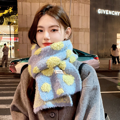 OVANCY高级感羊毛围巾女冬季2025新款立体针织保暖红色毛线小围脖