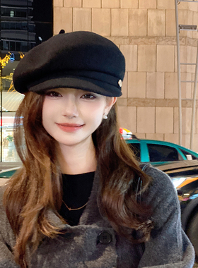 OVANCY羊毛贝雷帽女2025秋冬新款高级感复古海军帽显脸小画家帽子