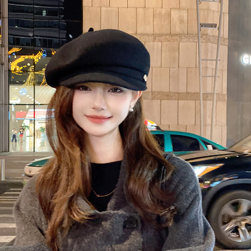 OVANCY羊毛贝雷帽女2025秋冬新款高级感复古海军帽显脸小画家帽子