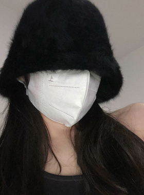 OVANCY显脸小兔毛渔夫帽女冬季复古自闭水桶帽子遮脸保暖毛绒盆帽