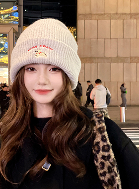OVANCY软糯可爱小狗毛线帽女冬季2025新款显脸小宽松包头针织冷帽