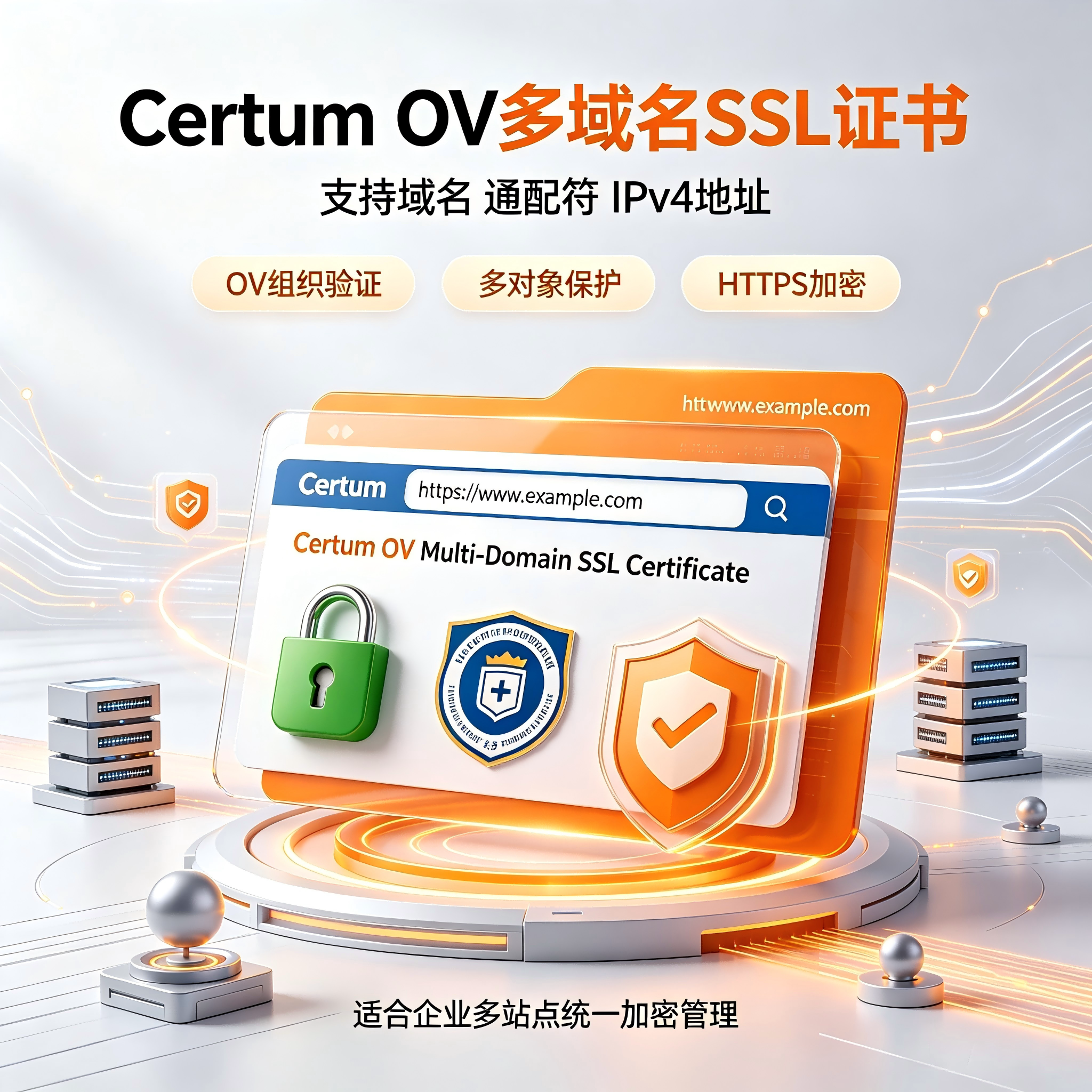 Certum OV多域名SSL证书企业组织认证支持域名通配符IPv4全站加密