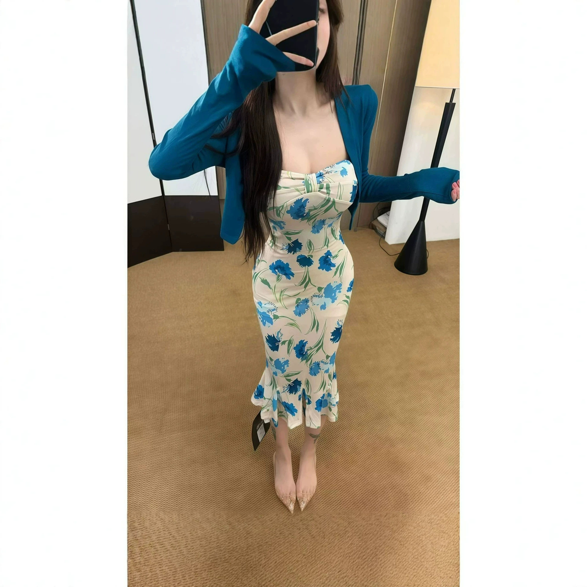 高级纯欲风两件套修身上衣防晒衫夏季新款时尚气质吊带裙子设计感