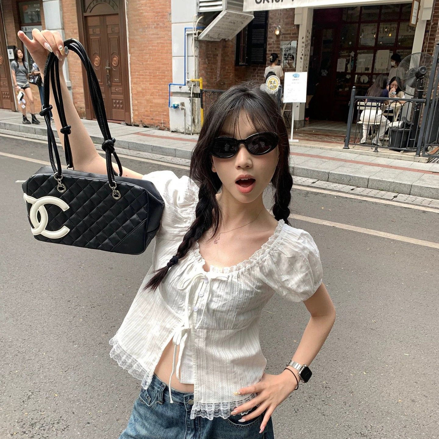甜美风蕾丝边绑带短袖衬衫女2026夏季新款洋气小衫显瘦别致上衣
