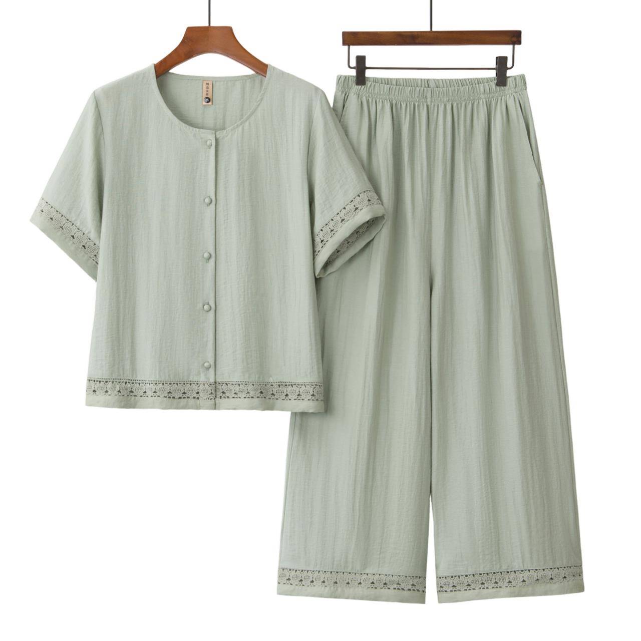 妈妈夏装套装2026新款中老年女短袖T恤时尚洋气中年妇女开衫衣服
