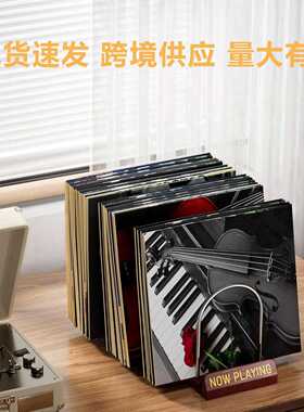 现货木质家用桌面立式黑胶唱片收纳架办公室文件书立cd光盘整理架
