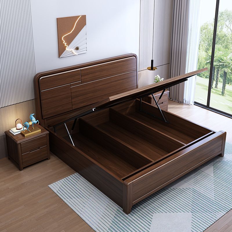 新中式金丝檀木实木床2米x2米大床主卧高箱储物床1米8双人床家用图片