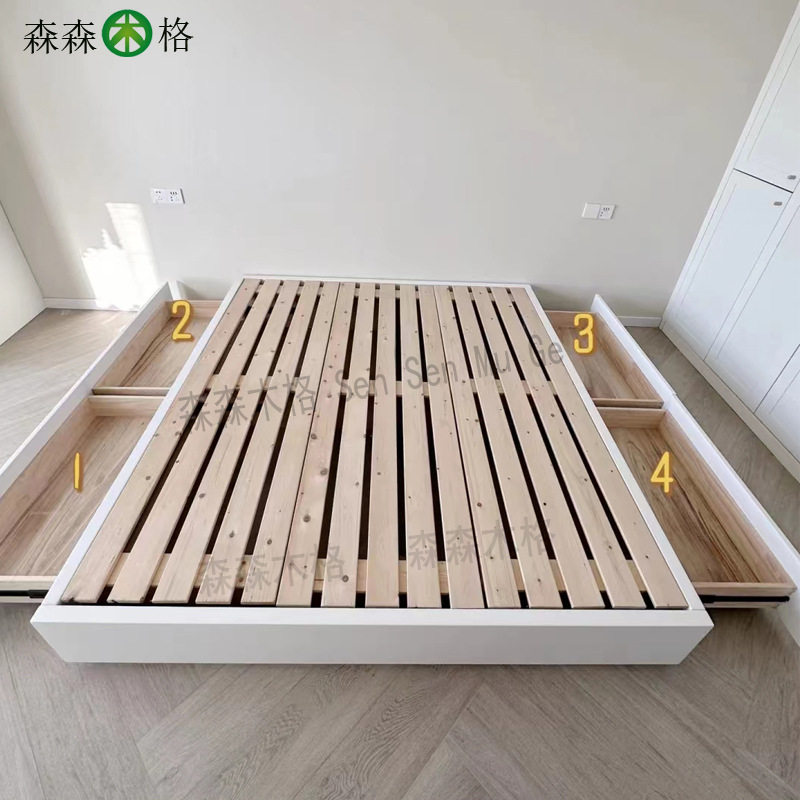 头箱体床全实木日式榻榻米抽屉气压储物床橡木白色双人床图片