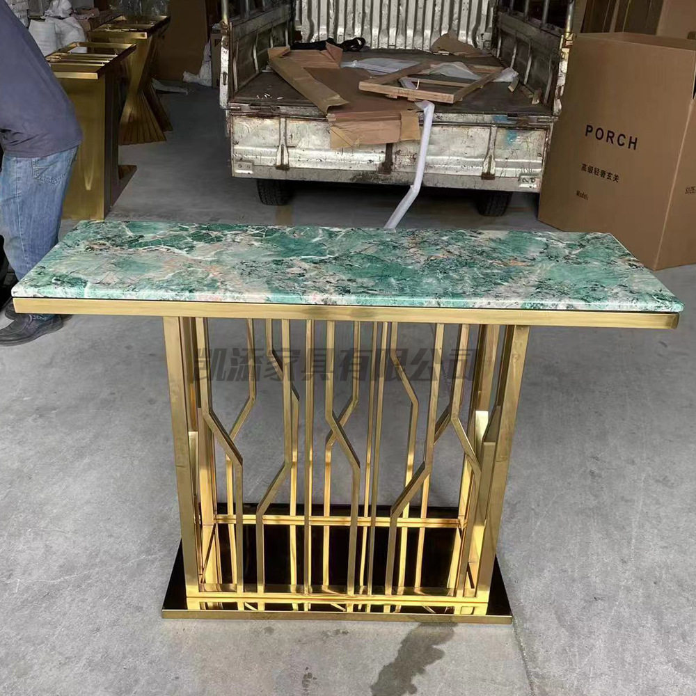 轻奢不锈钢玄关桌子北欧大理石条案金属条几窄桌玄关台设计入户门图片