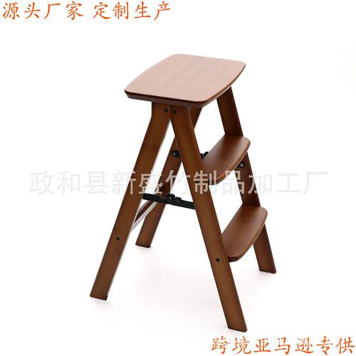 跨境亚马逊家用折叠梯凳多功能两用实木爬梯厨房高脚凳高三步梯凳