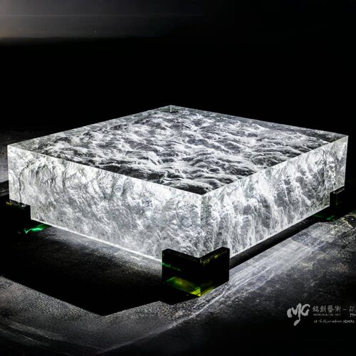 订置透明水晶茶几云端高端会客室茶几酒店办公室简约轻奢艺术台面