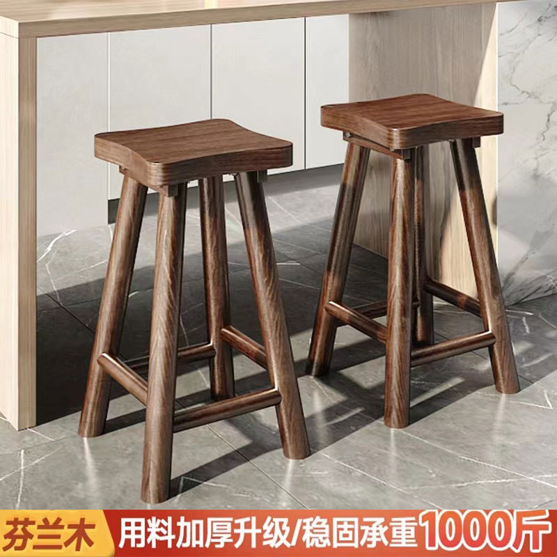 实木高脚凳子简约餐台座椅家用酒吧椅方凳子吧台椅无靠背前台板凳图片