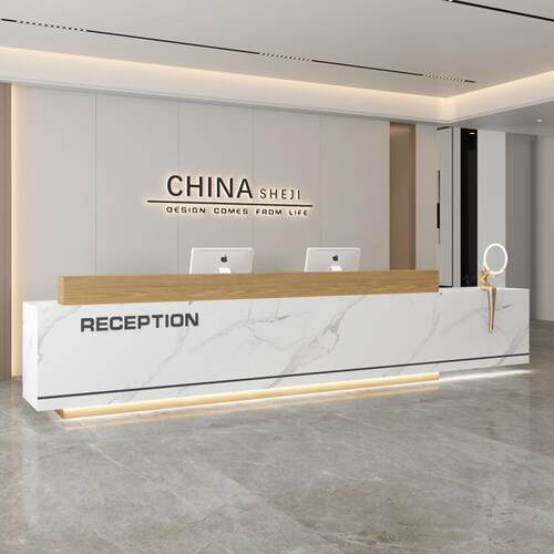 简约现代烤漆物业办公室工作公司酒店大厅吧台柜前台桌接待收银台
