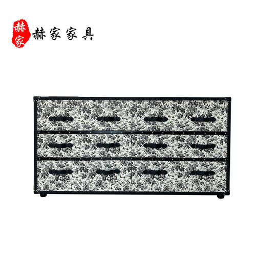 K9029黑白水墨花卉法式复古意式极简收纳六斗收纳储物斗柜餐边柜