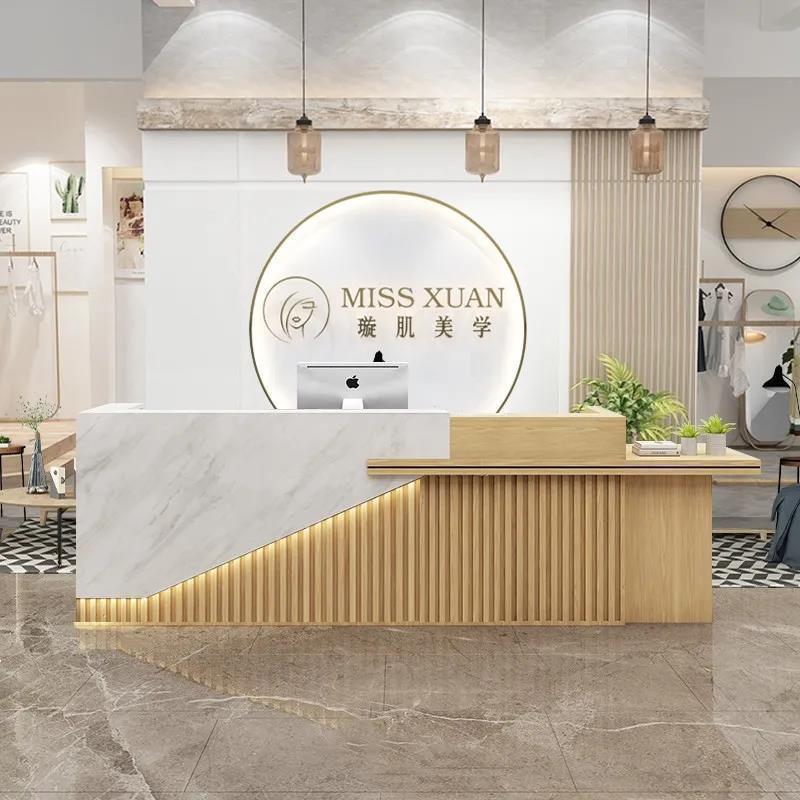 公司前台接待台酒店名宿收银台美容院培训机构吧台迎宾新中式吧台图片