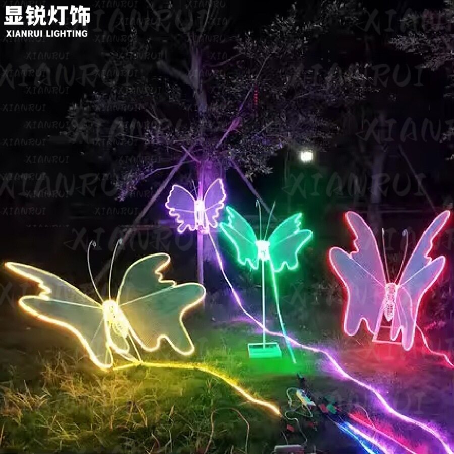 发光Led蝴蝶灯展翅户外草坪花园造型灯地插小品灯路引支架彩蝶灯图片