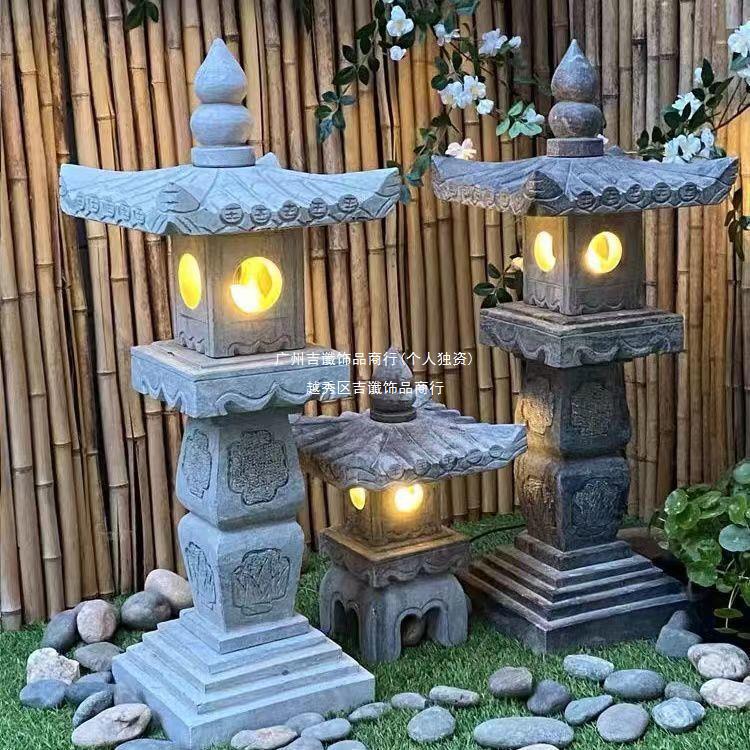 仿古庭院灯石灯日式园林摆件石头灯户外石板砖庭院太阳能图片