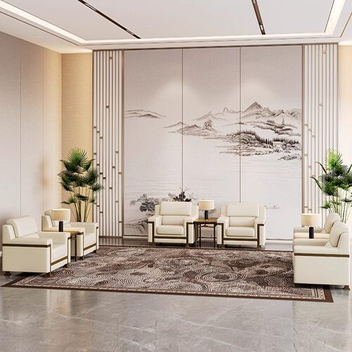 现代新中式座椅洽谈会议室贵宾沙发椅会客接待茶几组合实木办公