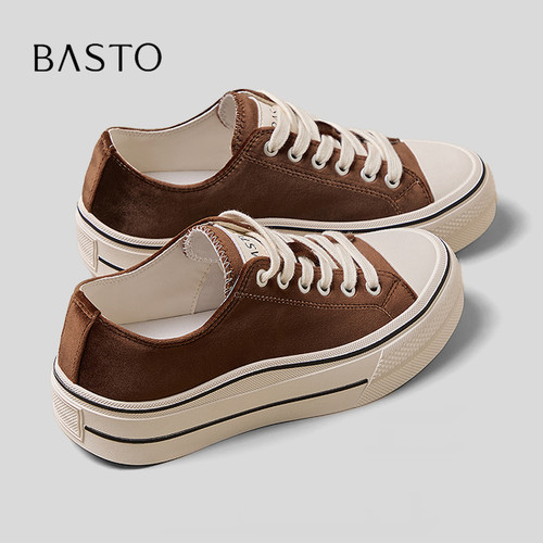 BASTO/百思图老钱风丝绒帆布鞋